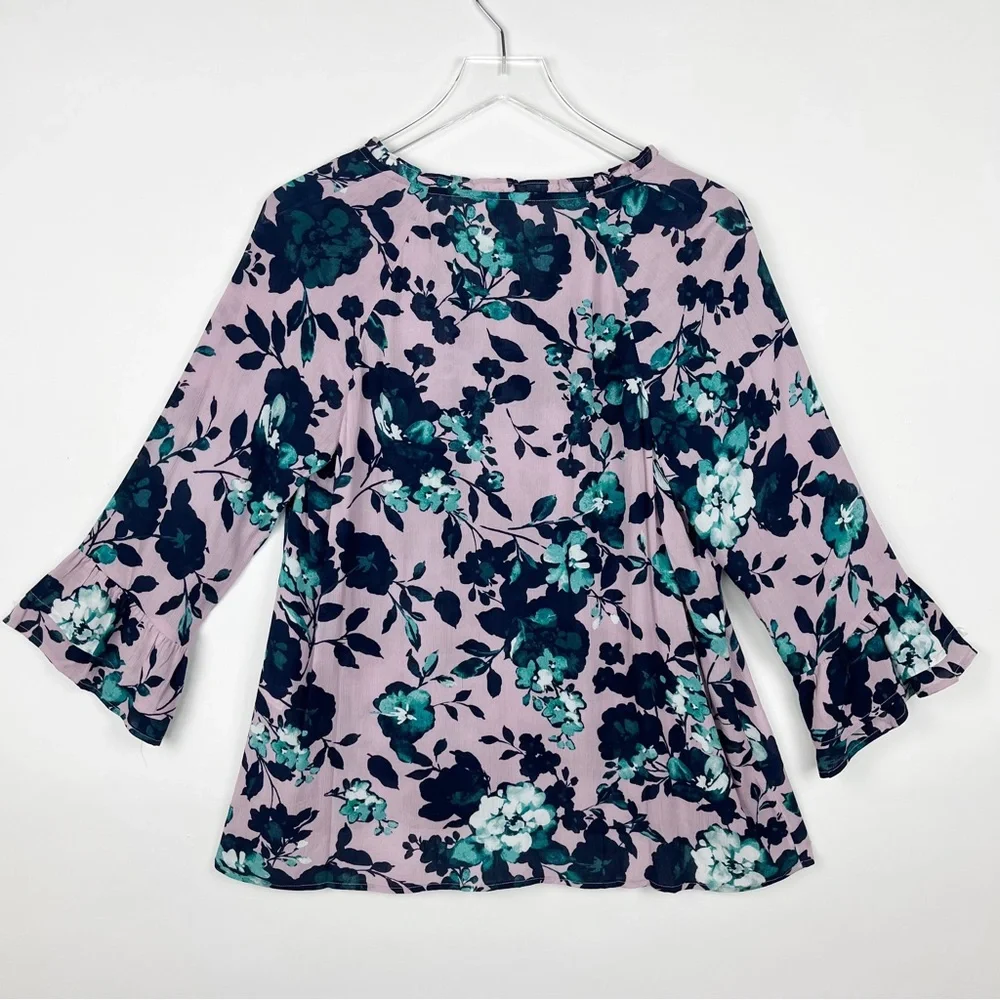 J. Jill Mauve Floral V Neck Rayon Beautiful Blooms Blouse Top